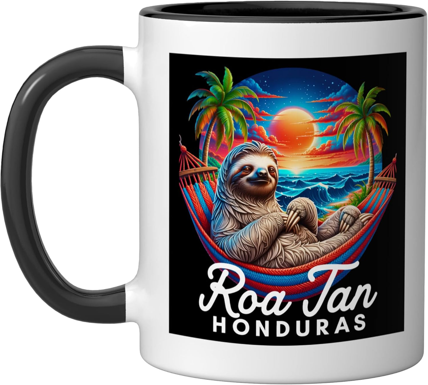 Taza cerámica Roatan con sloth negro y blanco