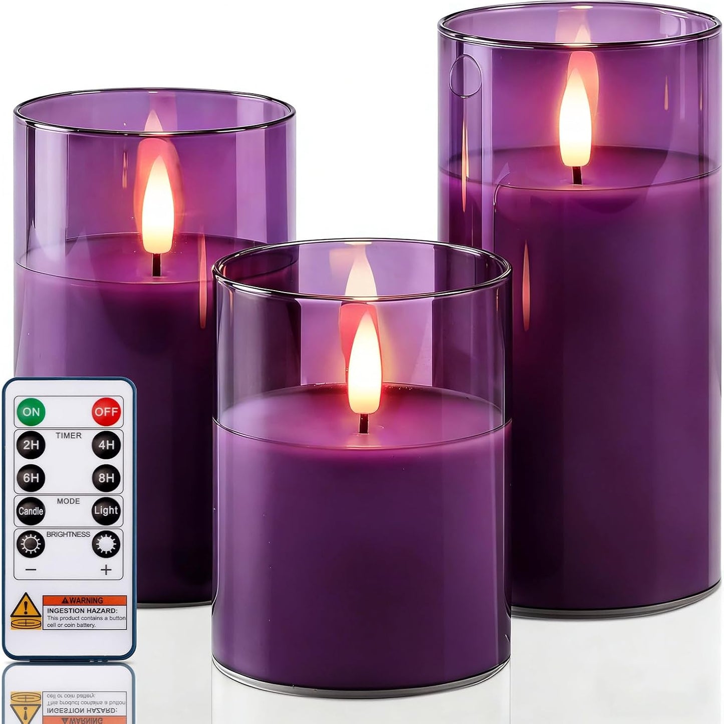 Velas LED pilar morado con control remoto set 3