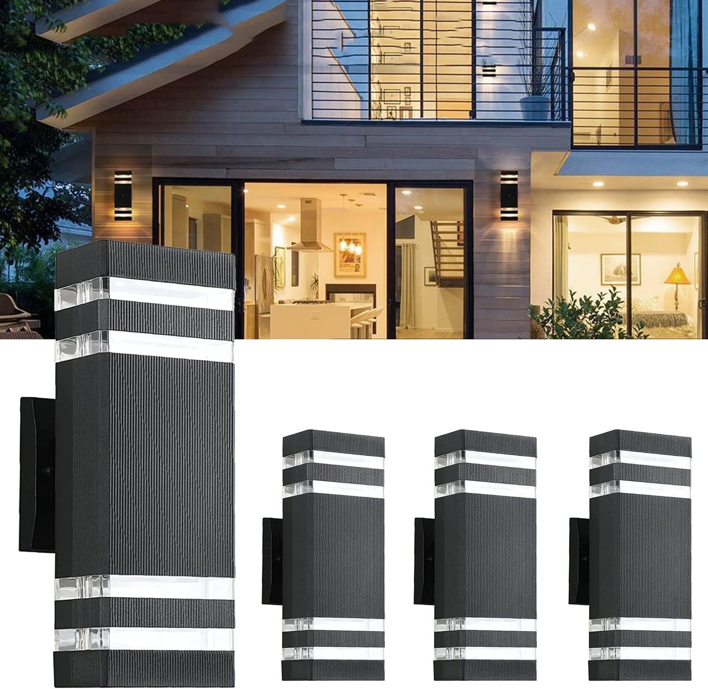 4 Luces LED Cuadradas 12pulg para Pared IP65 Impermeable