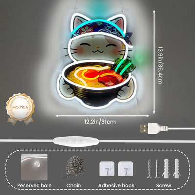 Letrero neón gato japonés para dormitorio garaje bar