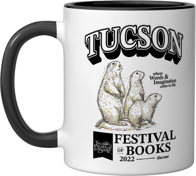 Taza cerámica TFOB 2022 con mascota perro tejón negro/blanco