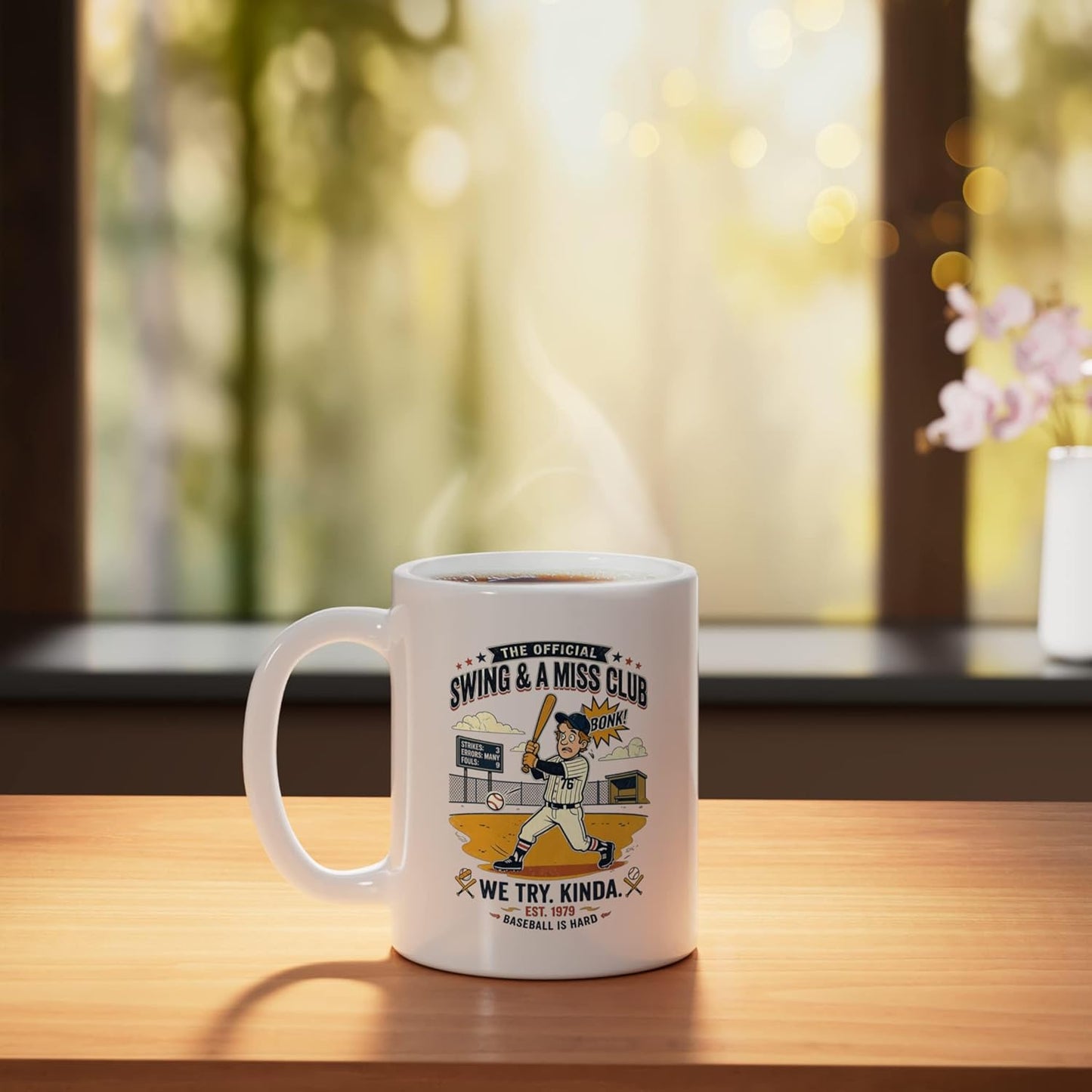 Taza Cerámica Retro con Diseño de Bate y Fallo Blanco