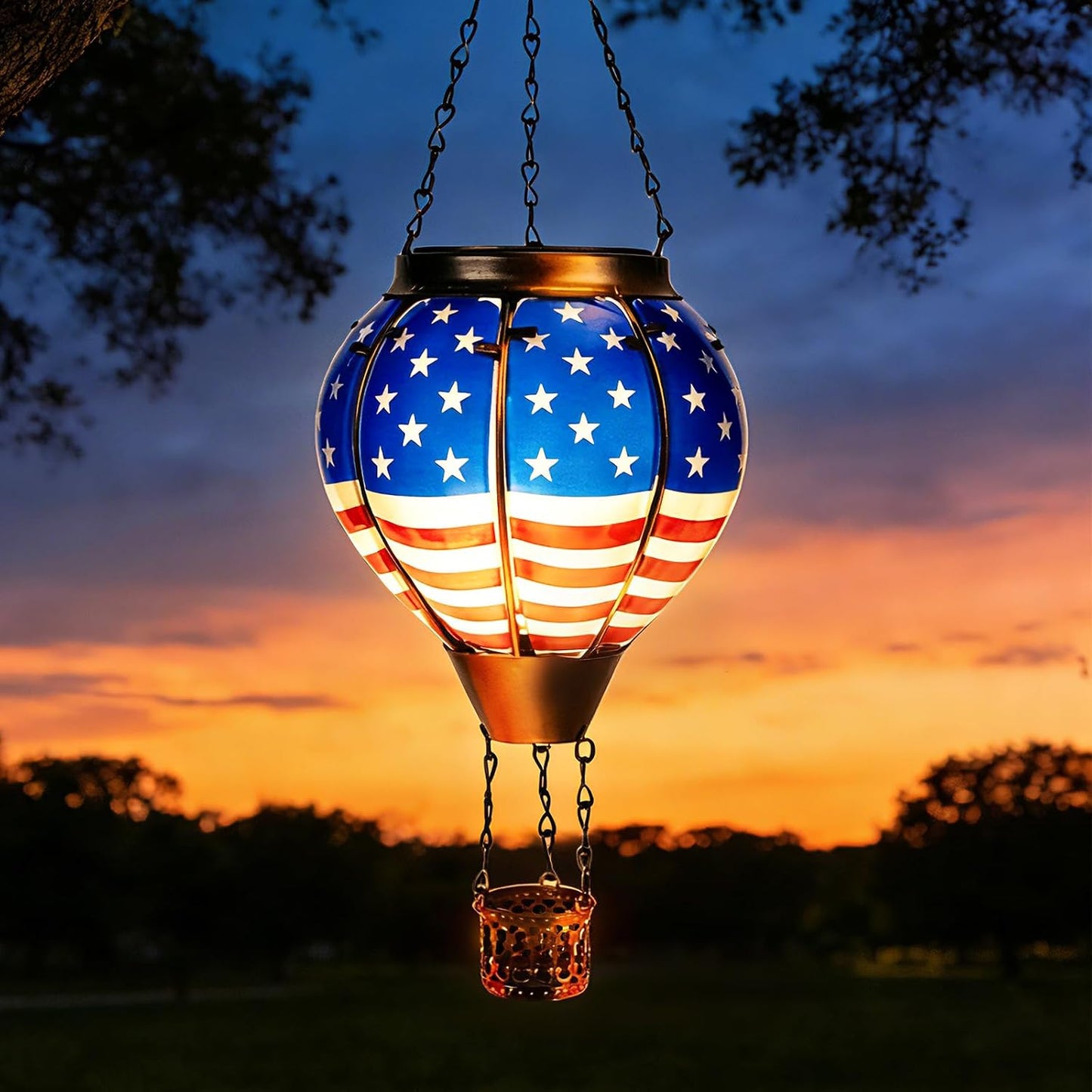 Farol solar colgante bandera USA decoración jardín patio