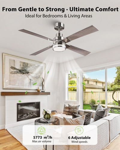 Ventilador techo 52pulg níquel cepillado luces 6 velocidades