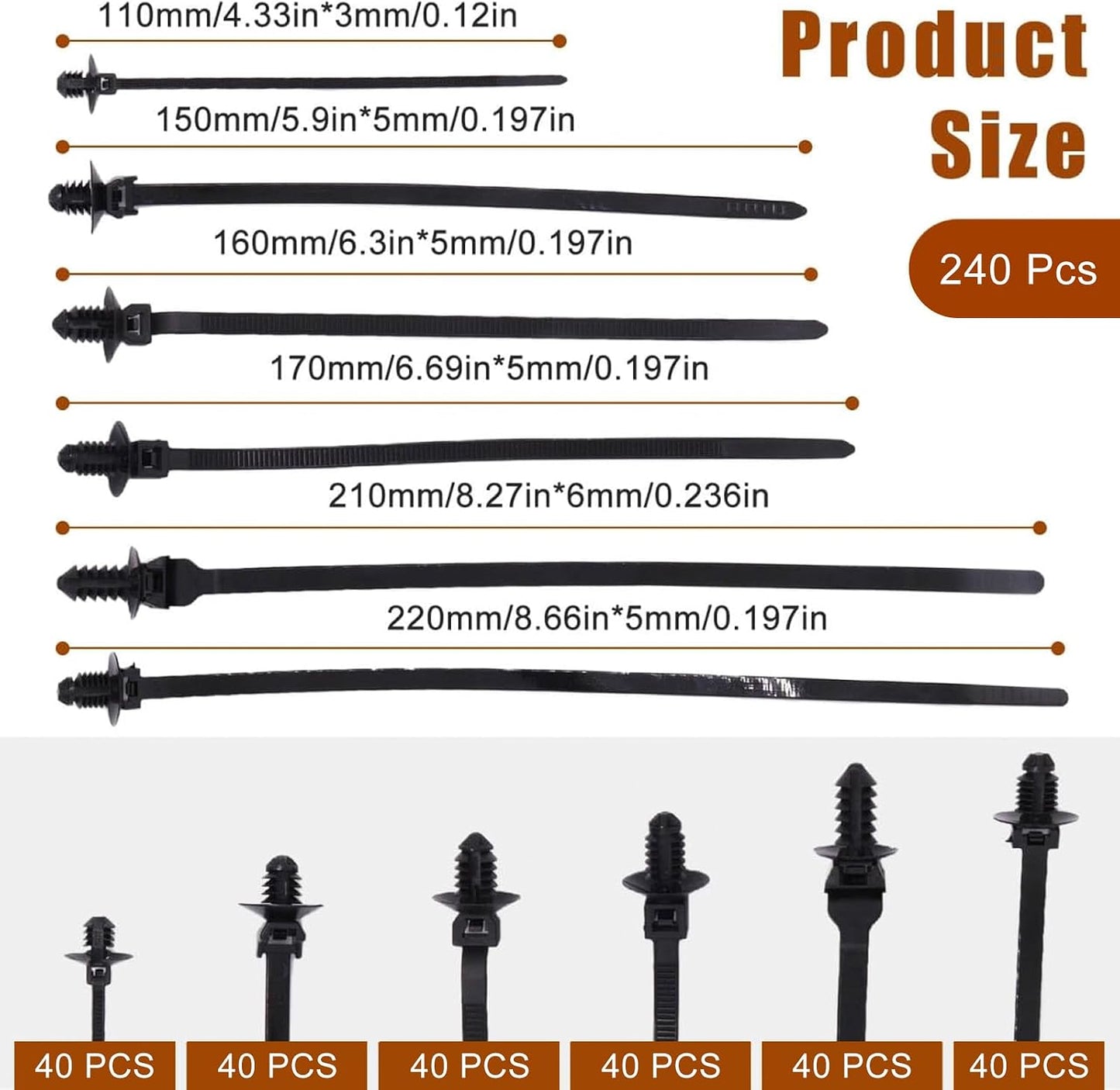 Bridas nailon ataduras cables negro pasador presion