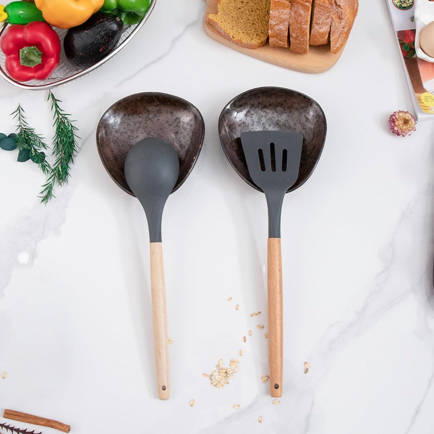 Soporte cucharas cerámica café utensilios cocina rojo