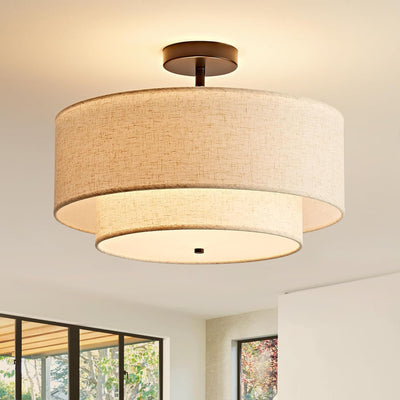 Lámpara techo 16pulg lino 3 luces dormitorio