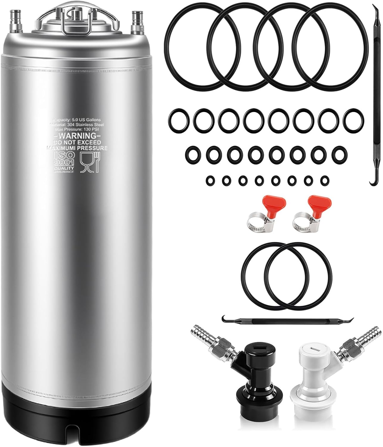 Corny Keg Acero Inox con 4 Sets Anillos y Tapas