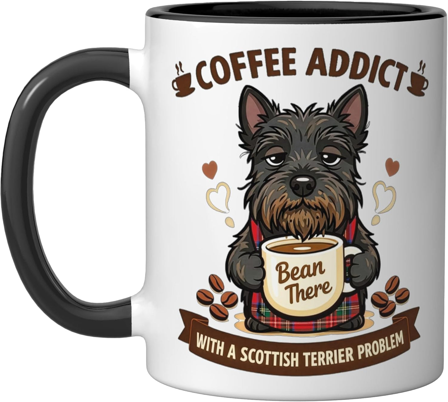 Taza de café humorística perro escocés terrier color negro/blanco