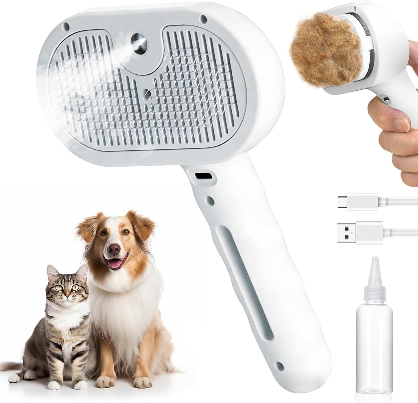 Cepillo vapor mascotas 3en1 antiestático recargable USB