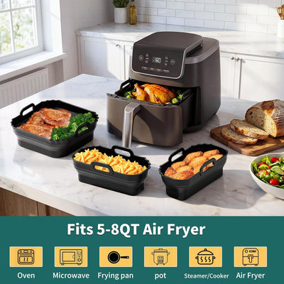 Forros de silicona plegables para freidora de aire Ninja AF141 AF142 AF181 5QT-6.5QT paquete de 3 reutilizables