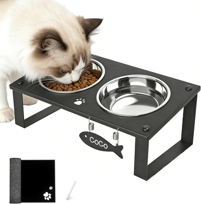 Cuencos elevados para gatos con alfombrilla antivómitos acero inox
