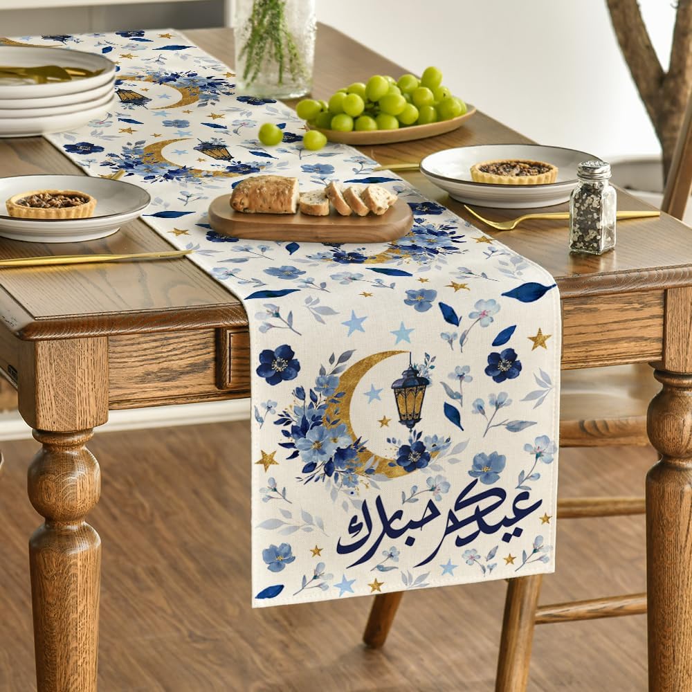 Camino de mesa floral Artoid Mode azul de hojas de luna para decoración de comedor y cocina