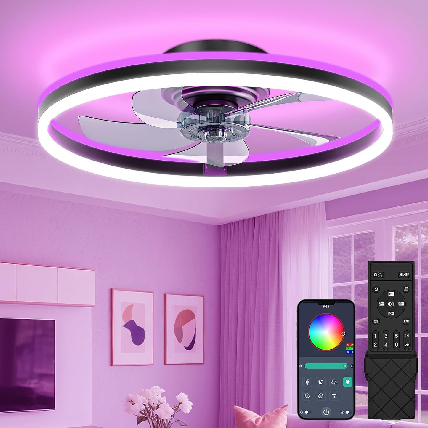 Ventilador techo RGB 20pulg LED regulable 3000-6500K sin aspas
