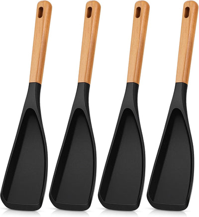 Juego de 4 cucharas antiadherentes de cocina con espátula de silicona negra de 12"