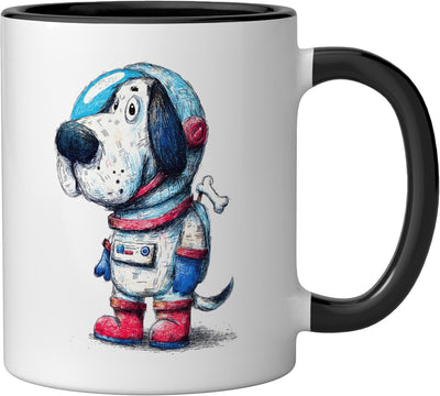 Taza cerámica artística de perro astronauta negro/blanco