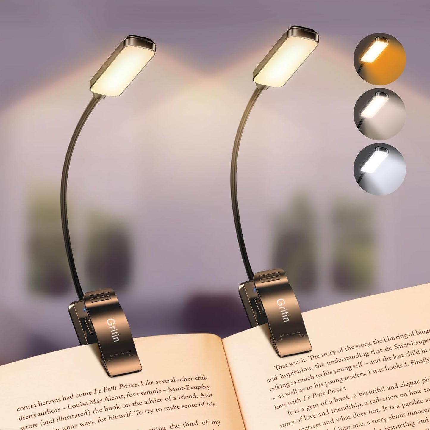 Pack 2 Luces LED Recargables para Leer en la Cama