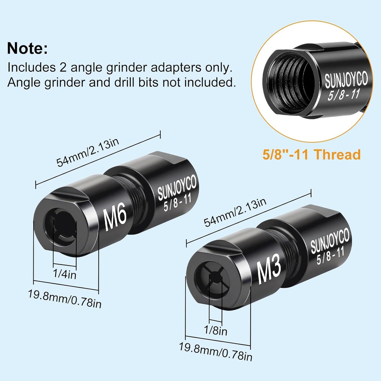 2 Adaptadores Amoladora Angular a Troquel Rosca 5/8-11 y 1/4