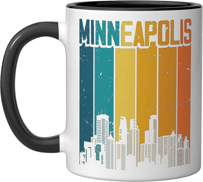 Taza cerámica vintage Minneapolis USA retro skyline negro/blanco