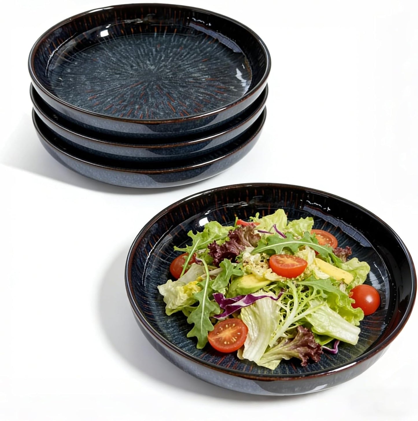 Platos Cerámica Comida Redondos 8pulg Set 4 Multicolor