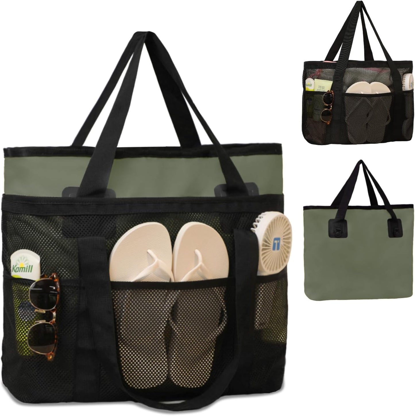 Bolsa playa malla 2en1 para mujer separación húmeda y seca
