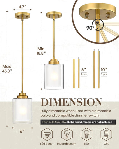 Lámpara colgante moderna oro cepillado 6pulg para cocina comedor