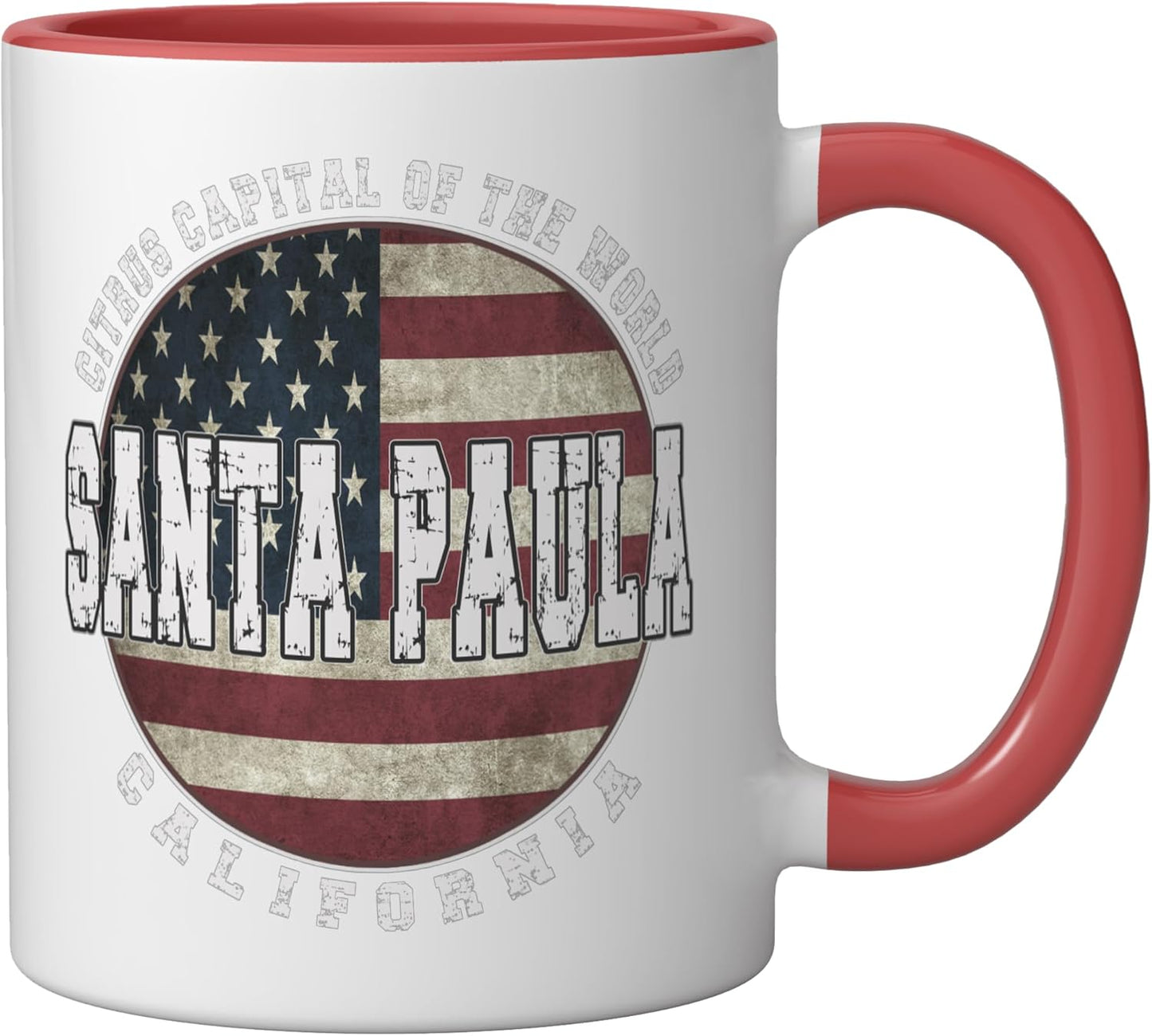 Taza cerámica bandera americana vintage Santa Paula California roja/blanca