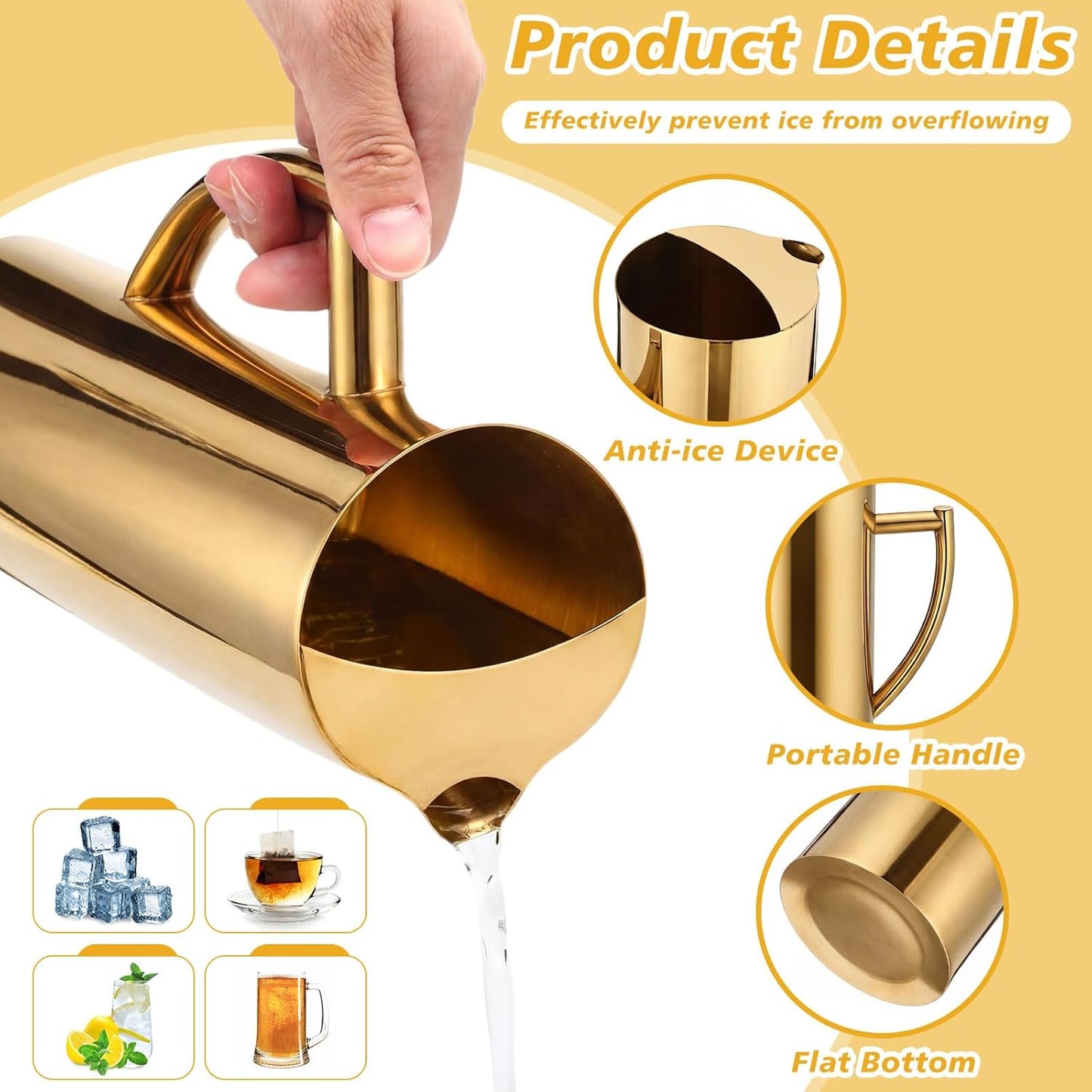 Jarra Acero Inox 1.5L Dorada Con Protector Hielo Asa