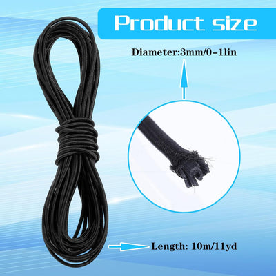 Cordón elástico redondo negro 1/8pulg 11yd para bicicleta
