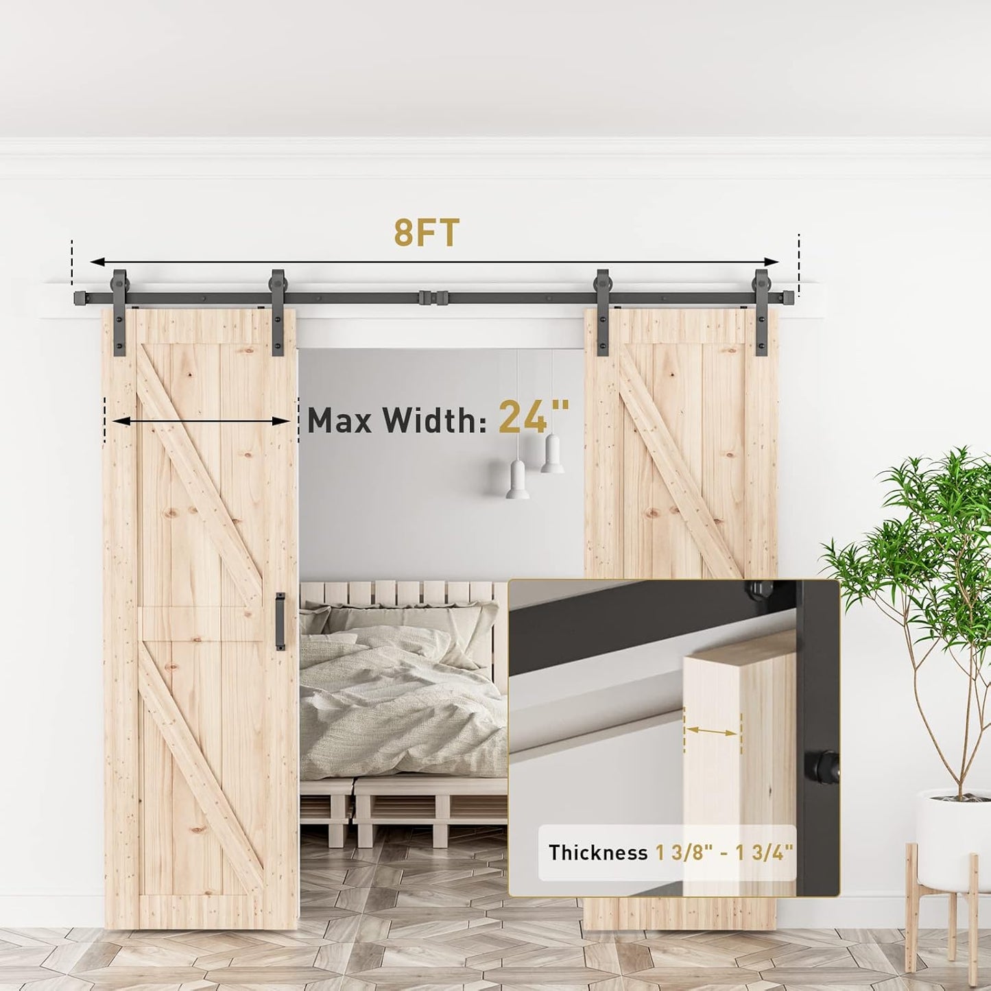 Kit herrajes puerta granero doble 8ft rieles corrediza 24