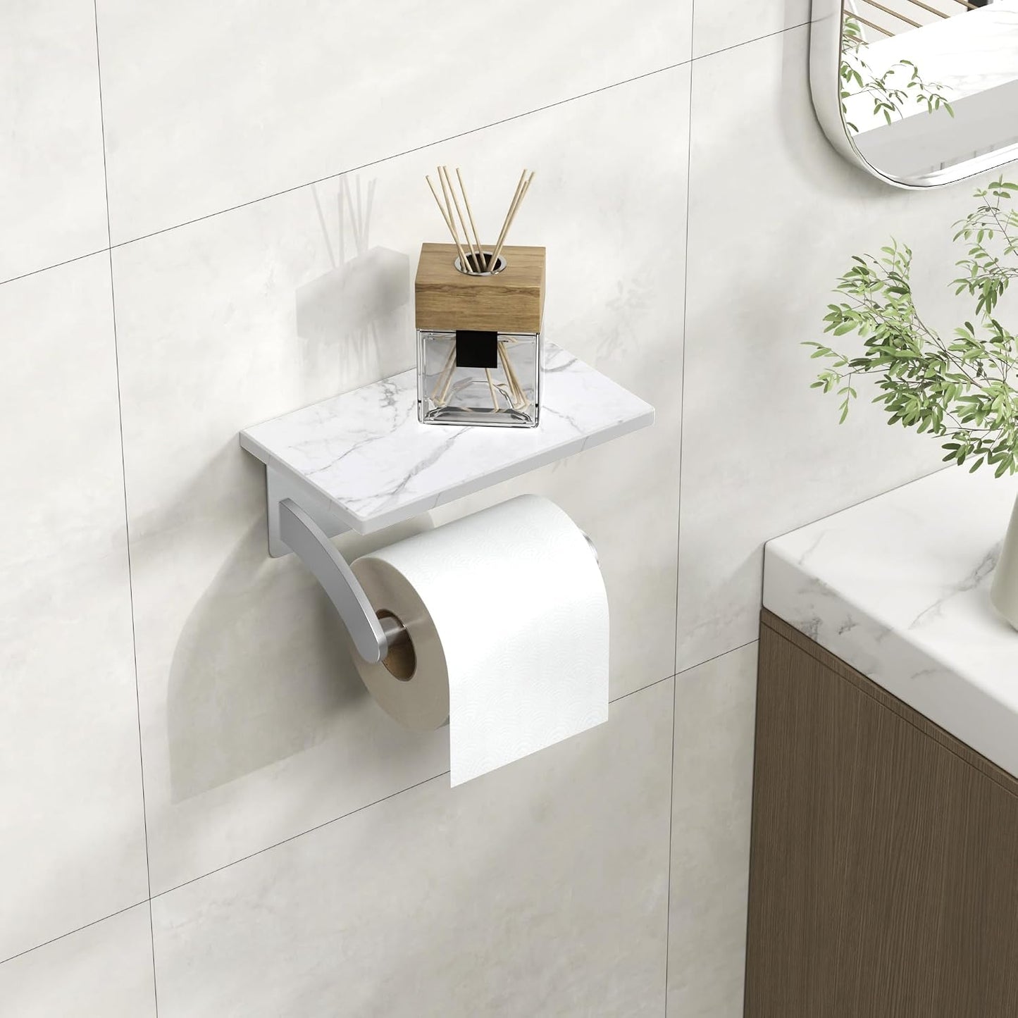 Portarrollos baño con estante teléfono acero inox 304