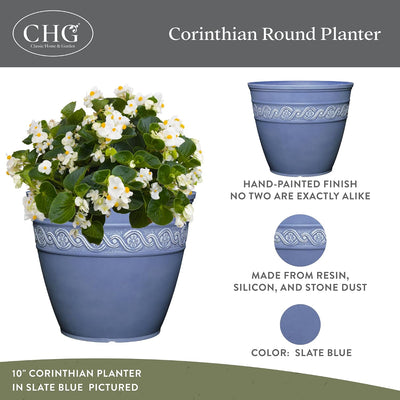 Maceta resina Corinthian para flores azul pizarra 8pulg