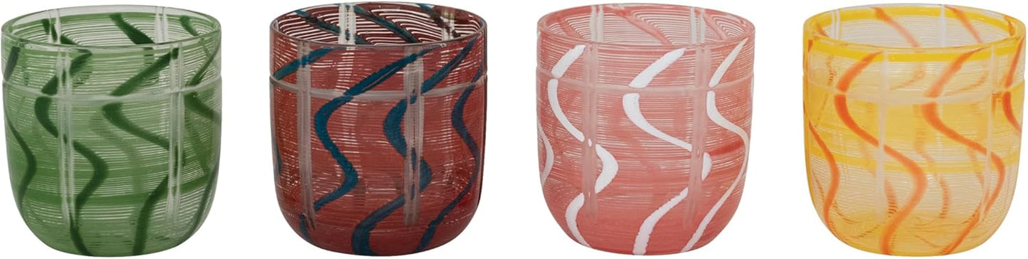 Vasos de cristal Creative Co-Op con rayas y ondas multicolor