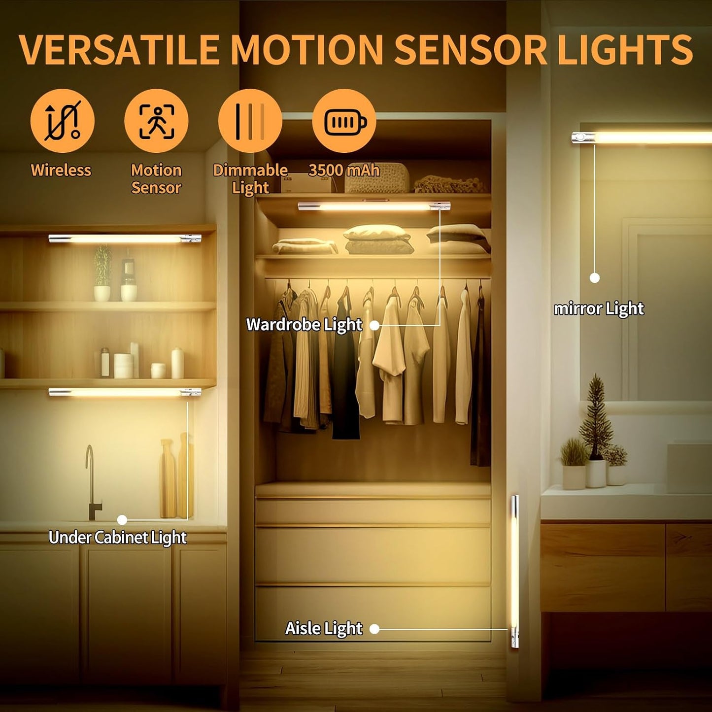Iluminación bajo mueble pack 2 luces sensor movimiento