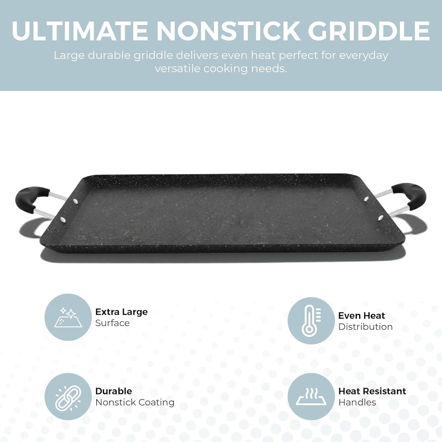 Sartn doble para estufa de aluminio de mrmol 18.75 pulgadas con asas resistentes al calor