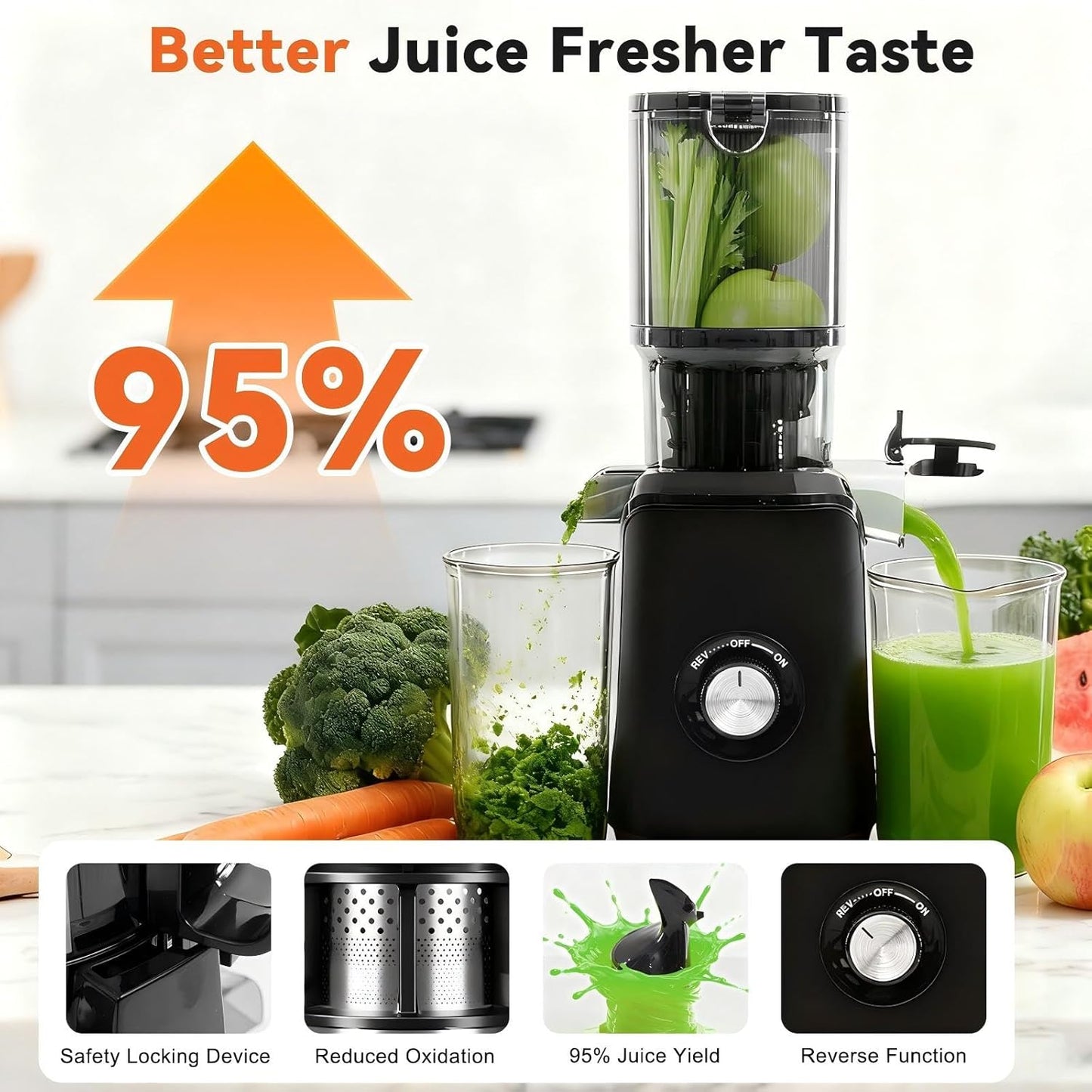Exprimidor frutas verduras 4.25pulg bloqueo seguridad