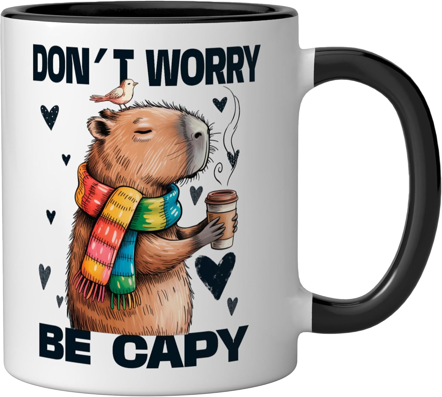 Taza cerámica Dont Worry Be Capy negra/blanca