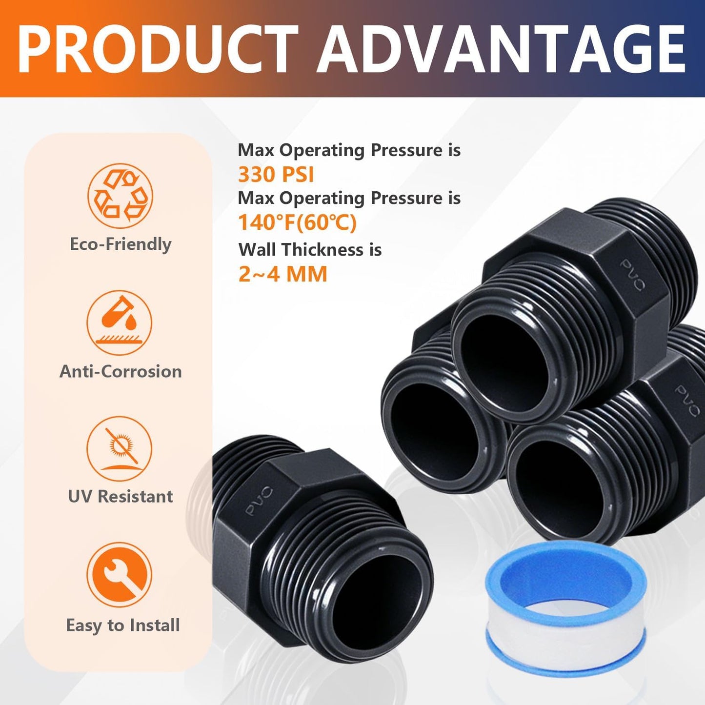 10 Pzas Adaptador PVC Macho Rosca 3/4" Gris