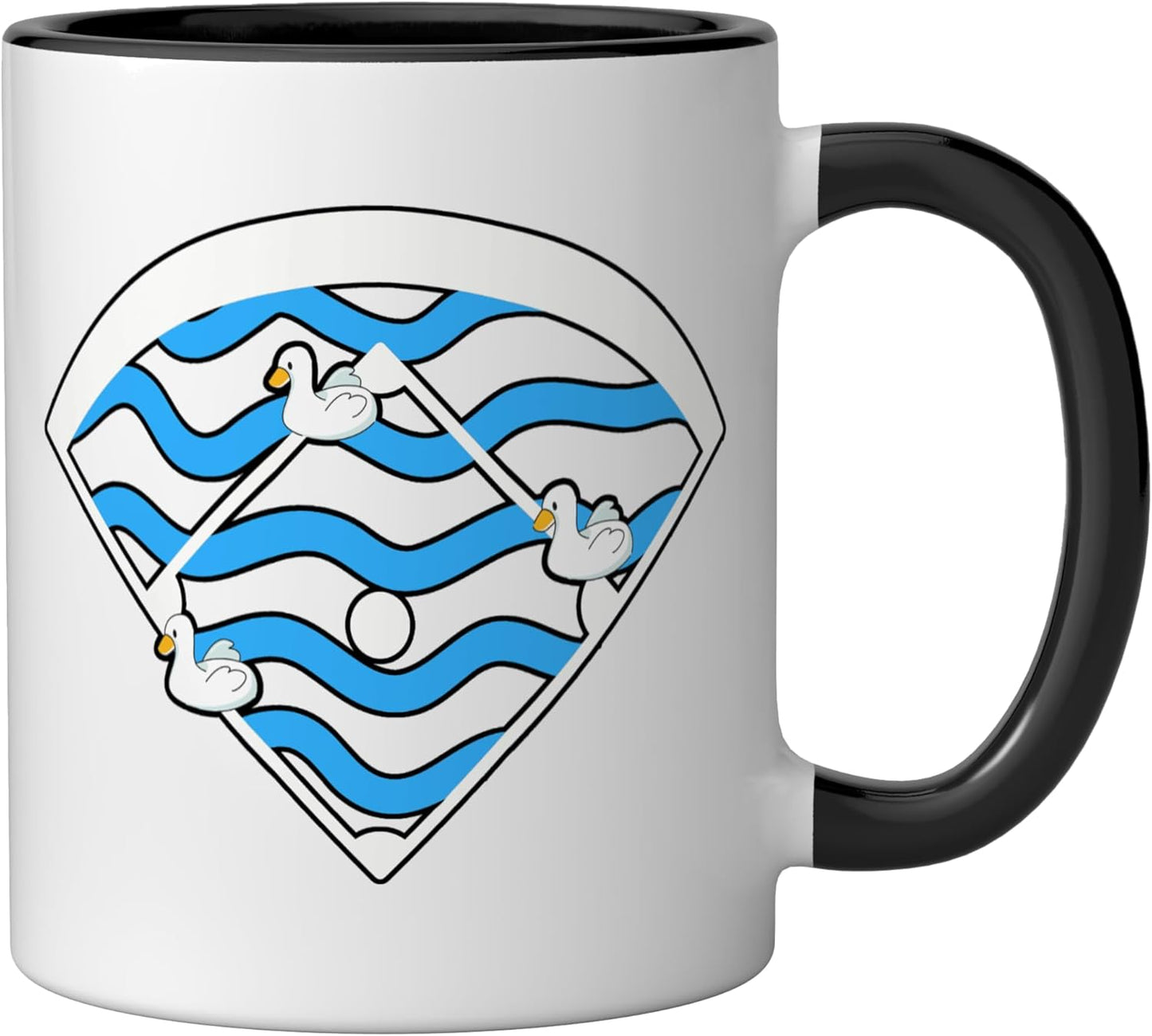 Taza de cerámica de béisbol con patos en el estanque negro/blanco