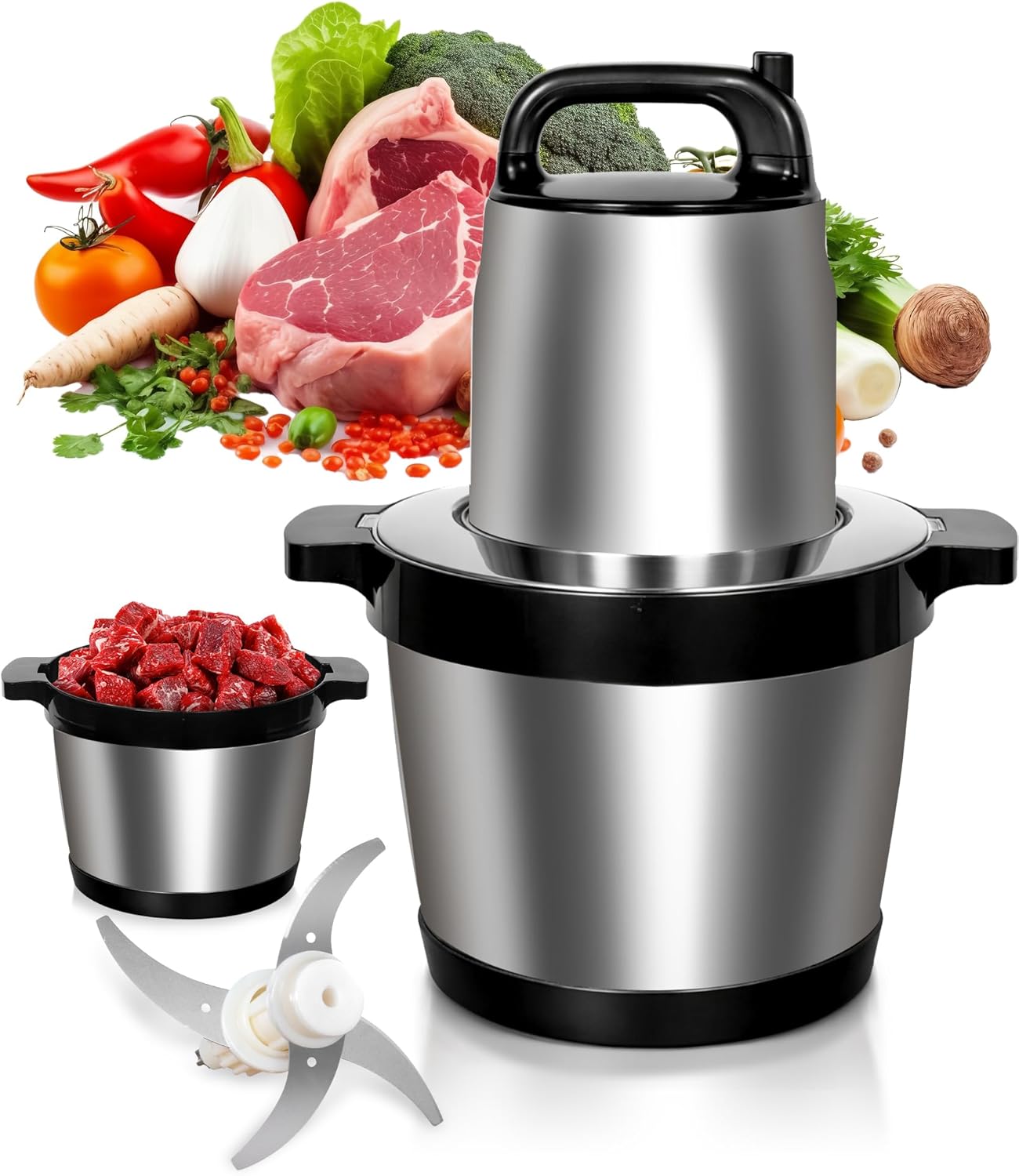 Picadora carne 8L 1200W con 4 cuchillas y 2 velocidades