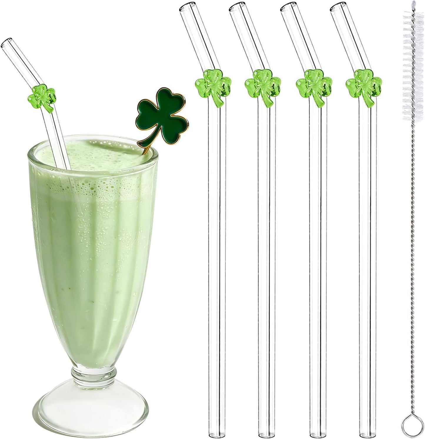 Pajitas cristal trébol verde reutilizables fiestas