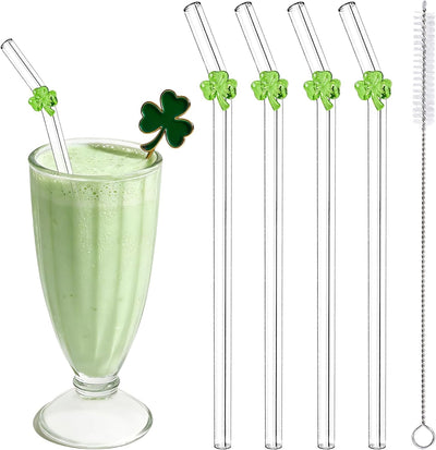 Pajitas cristal trébol verde reutilizables fiestas