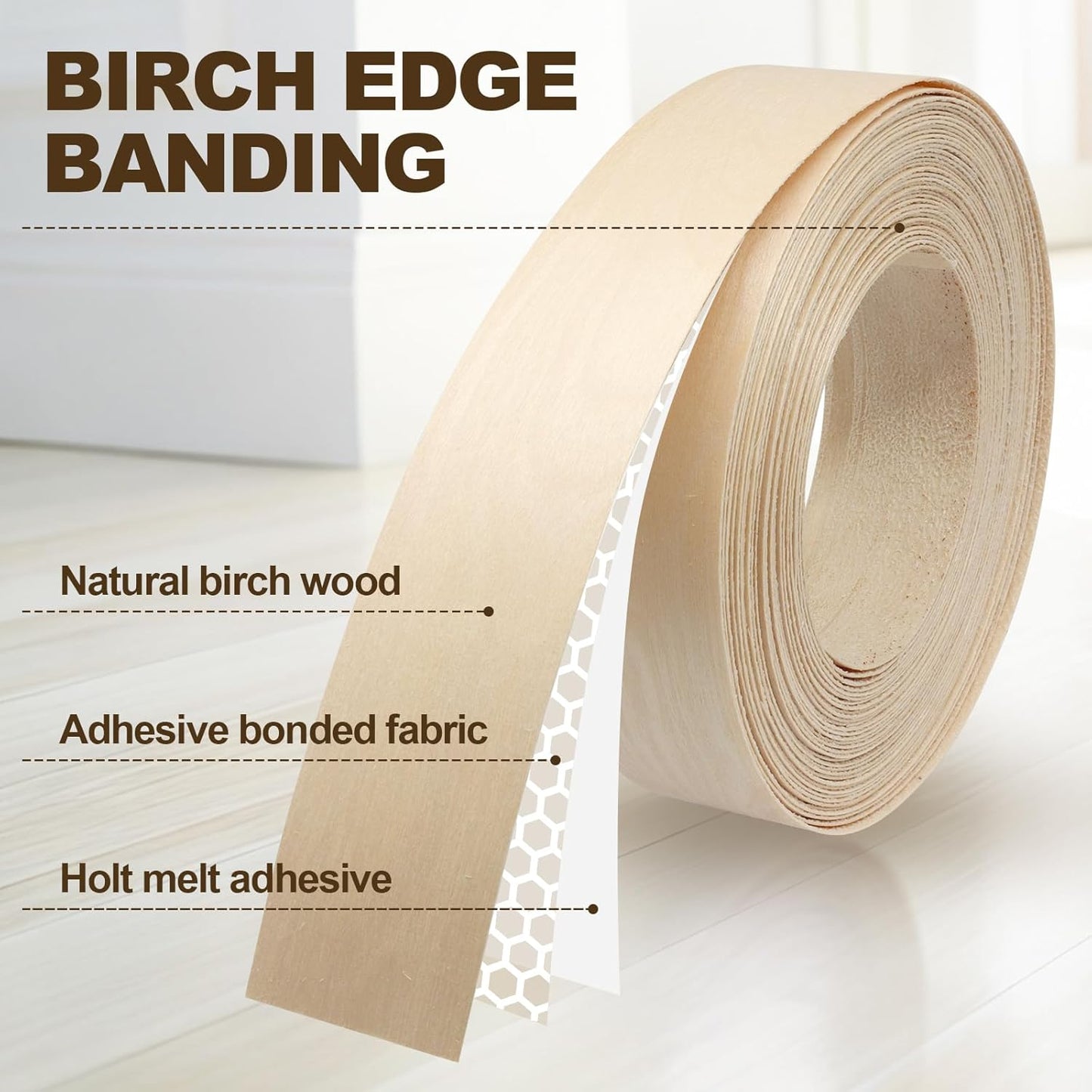 Bandas borde abedul 3/4pulg x50pies para gabinetes
