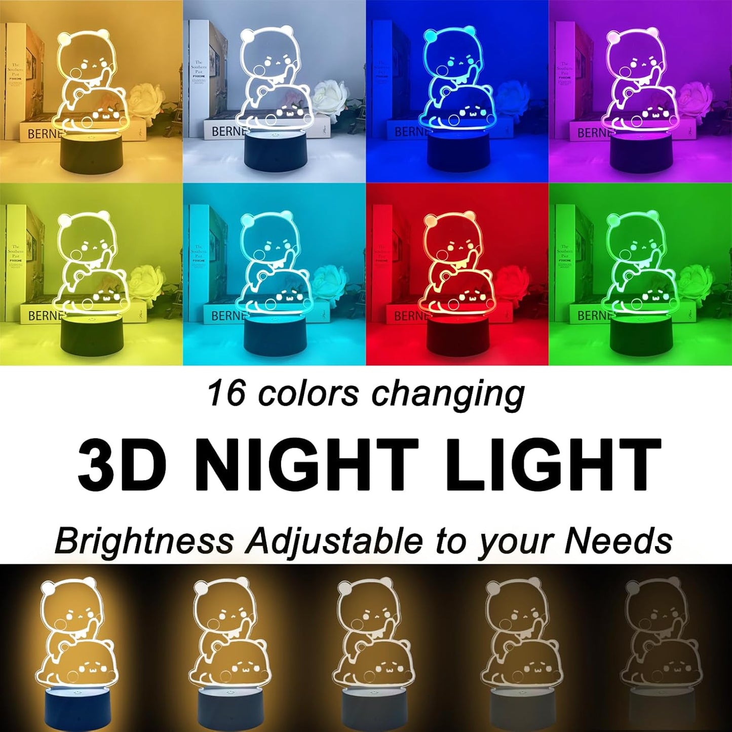 Lámpara nocturna 3D en forma de oso con control remoto