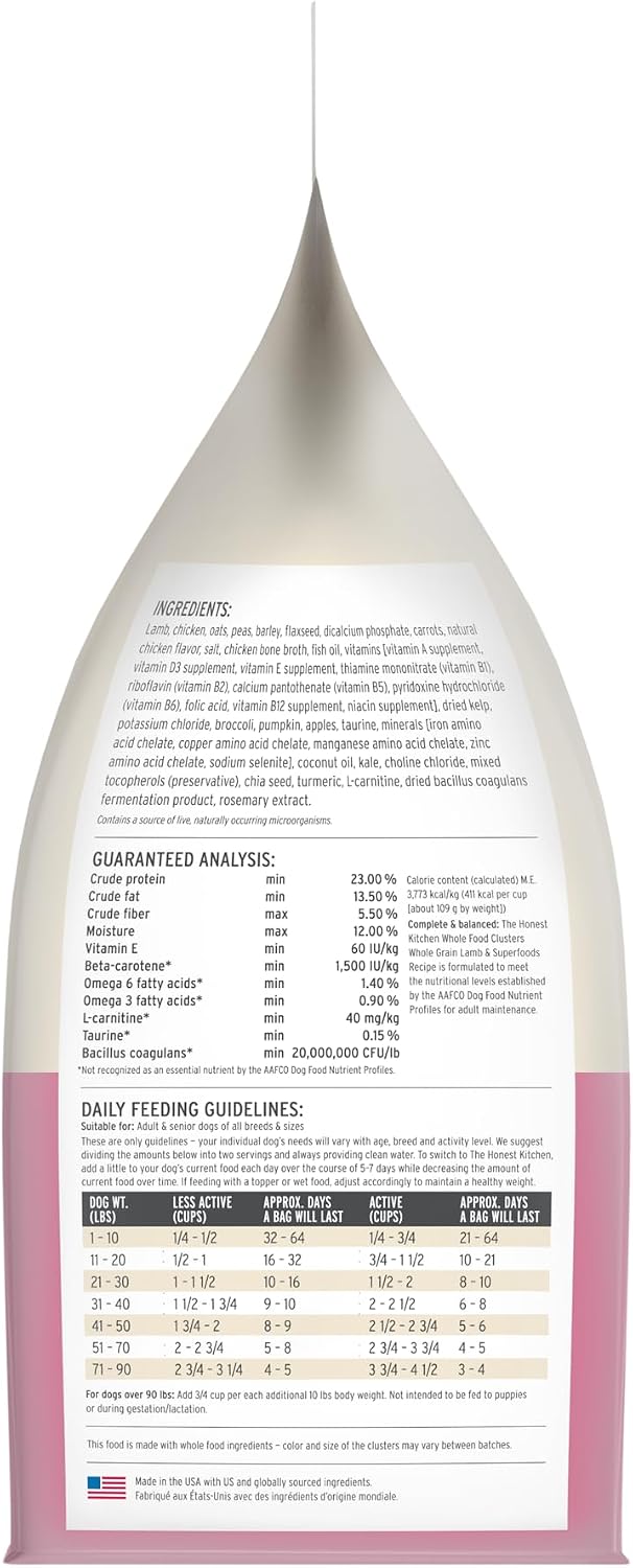Alimento seco para perros racimos cordero grano entero 4lb