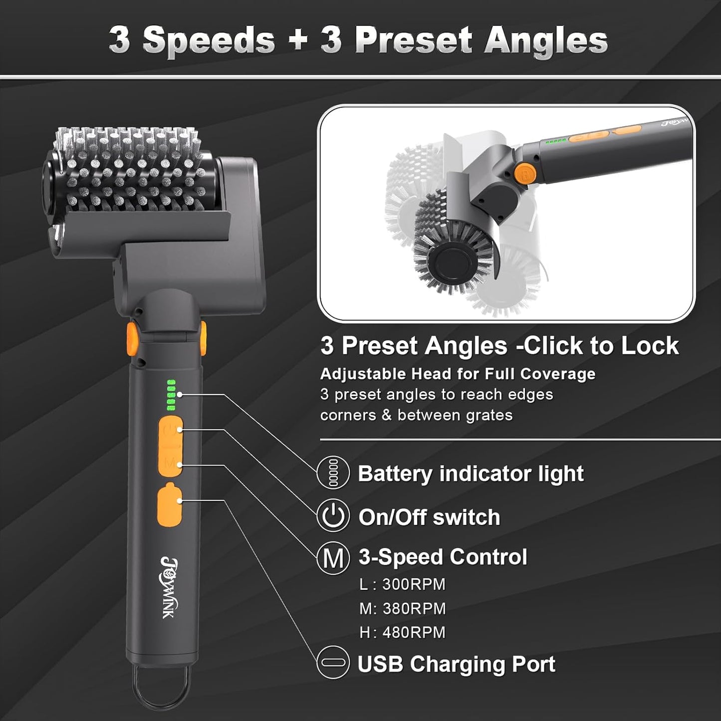 Cepillo eléctrico parrilla motor 7.4V cerdas SUS304
