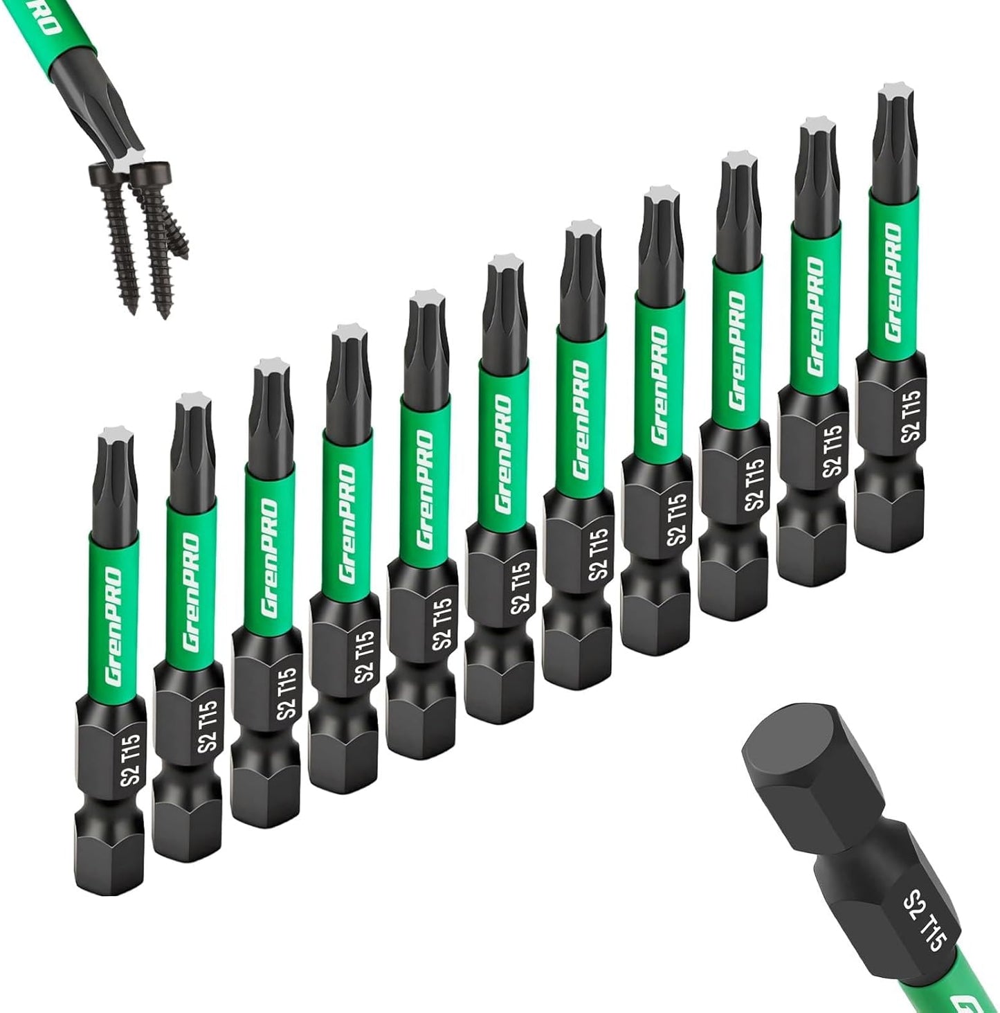 Bits Torx T15 acero S2 magnéticos 2pulg set 11