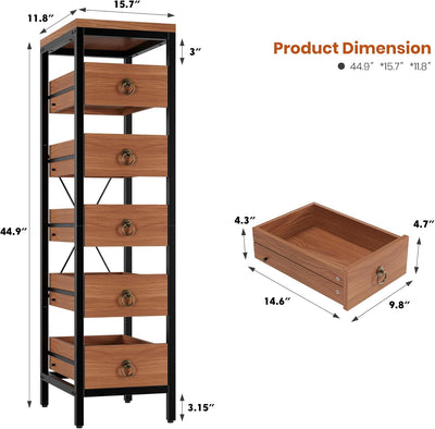 Armario 5 cajones metal y madera maciza para cocina