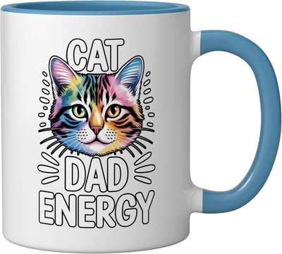 Taza Cerámica para Café Cat Dad Energy Azul/Blanco