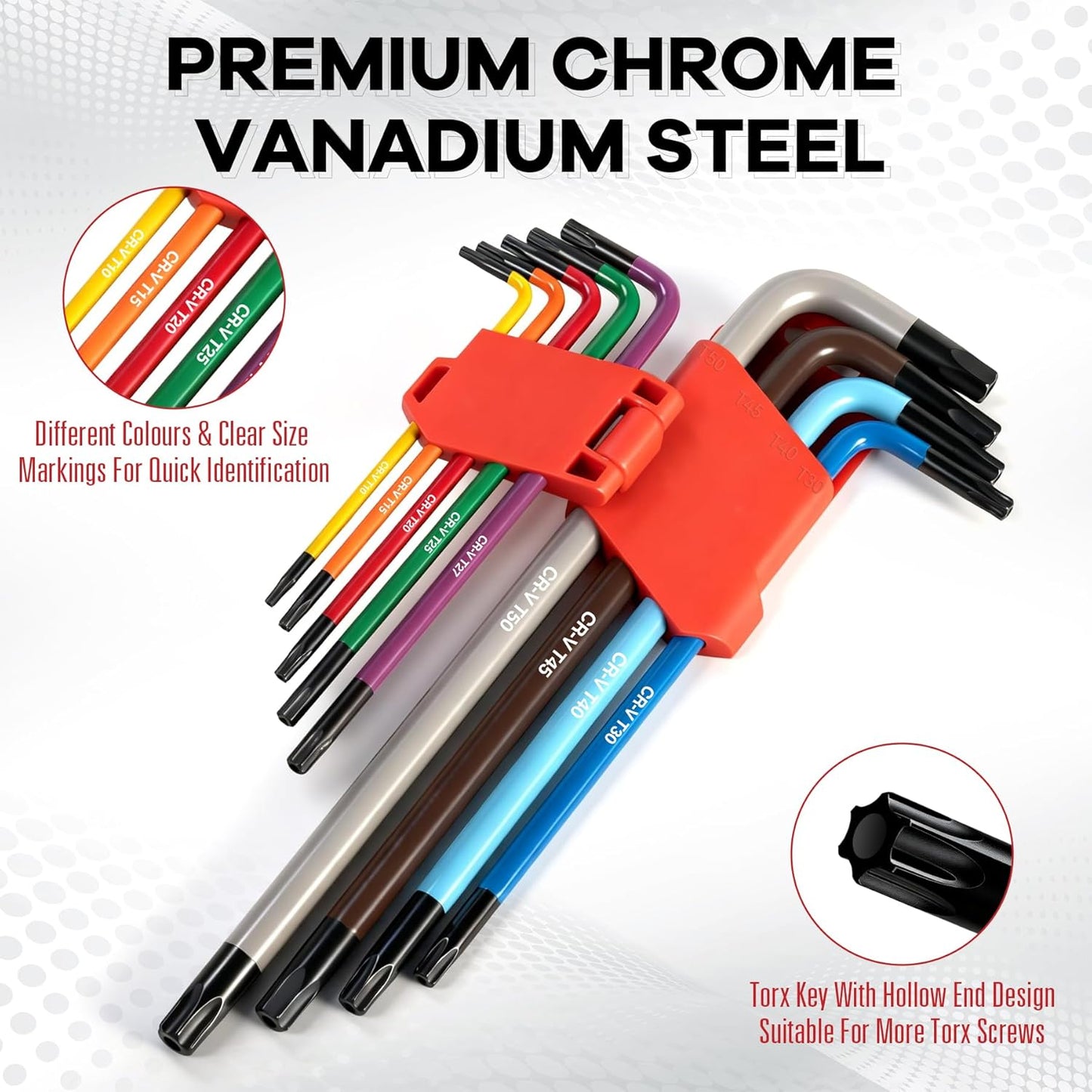 Set 9 Llaves Torx Star T10-T50 Acero Cr-V Antideslizantes
